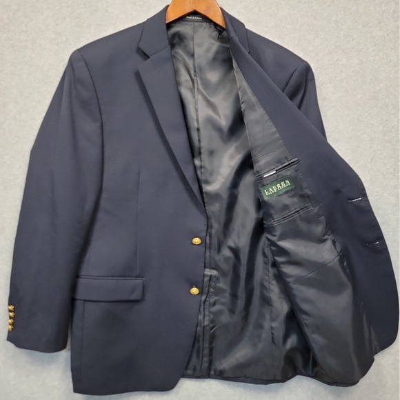 Lauren Ralph Lauren Other - Lauren Ralph Lauren Men 42R Wool Blazer Sport Coat Jacket Navy Blue Gold Button